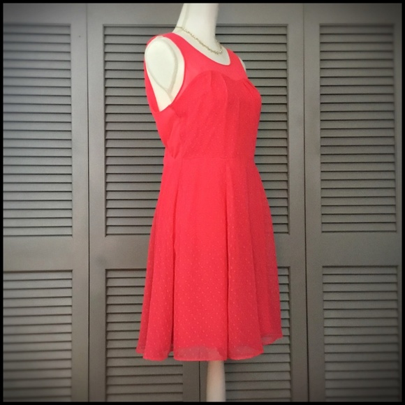Express Fit and Flare Bright Coral Dress - Picture 4 of 9
